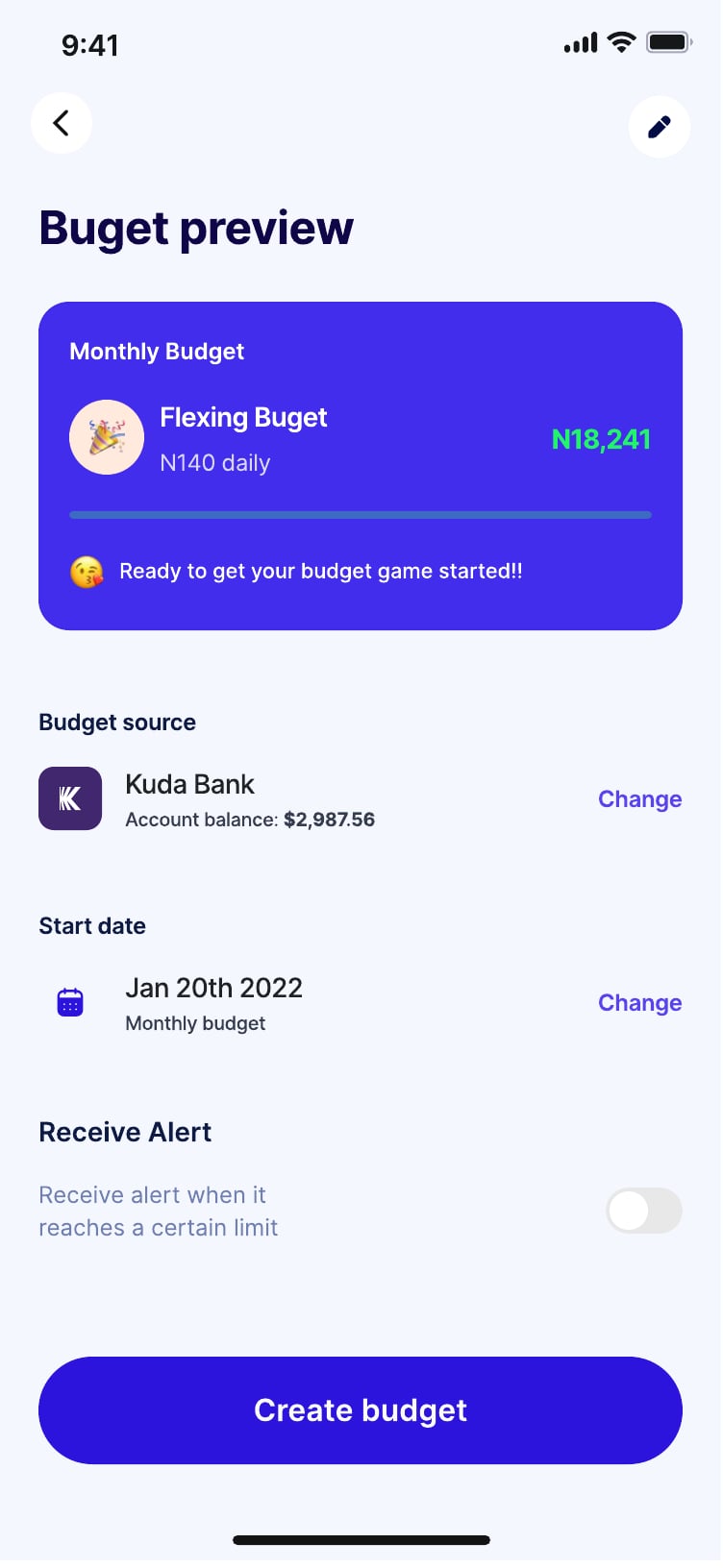 Brees personal finance app budget screen 7 of 12.