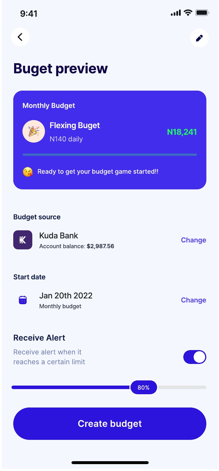 Brees personal finance app budget screen 8 of 12.