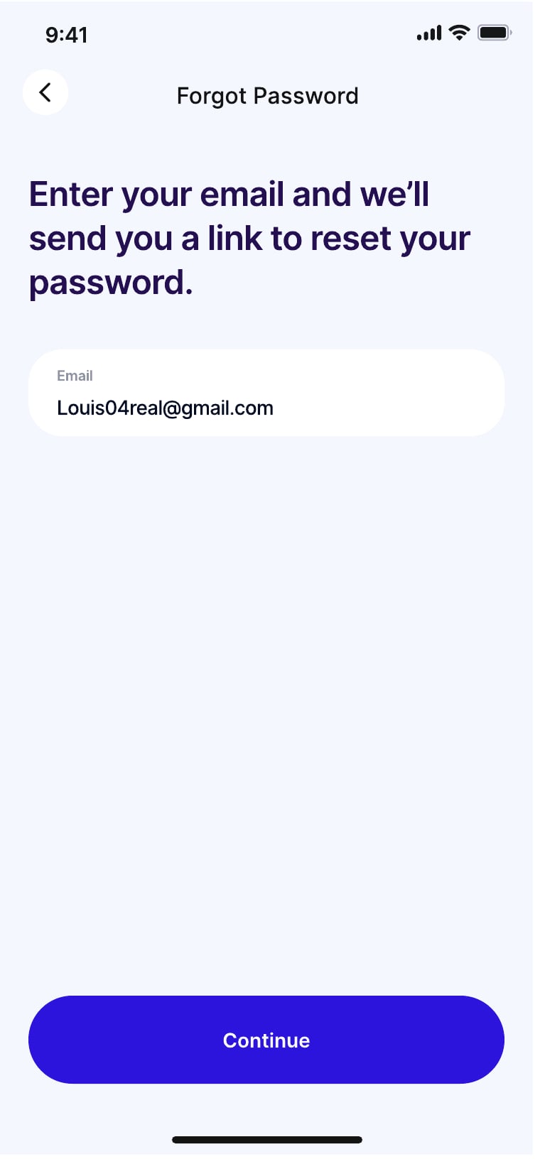 Brees personal finance app forgot password screen 1 of 6.