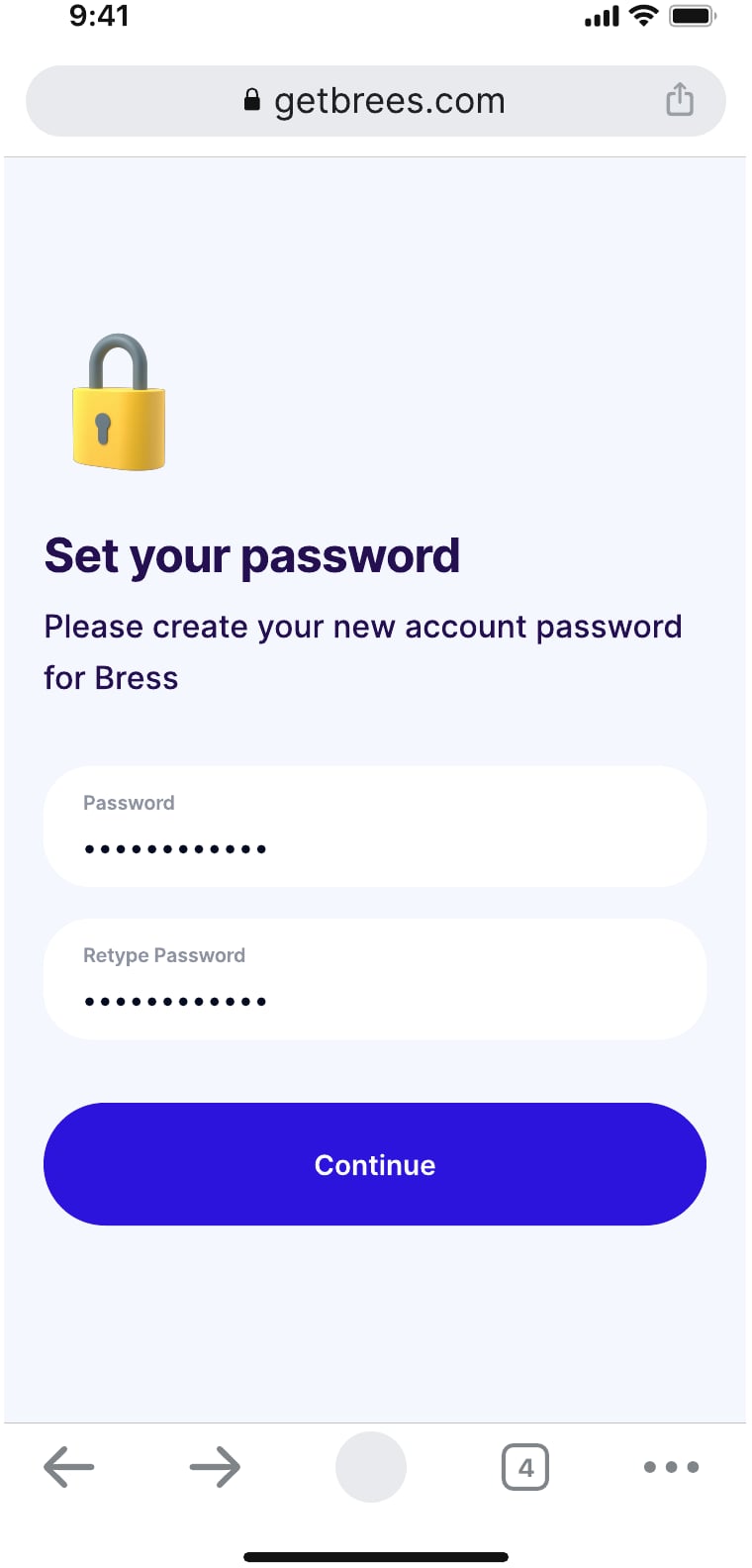 Brees personal finance app forgot password screen 5 of 6.