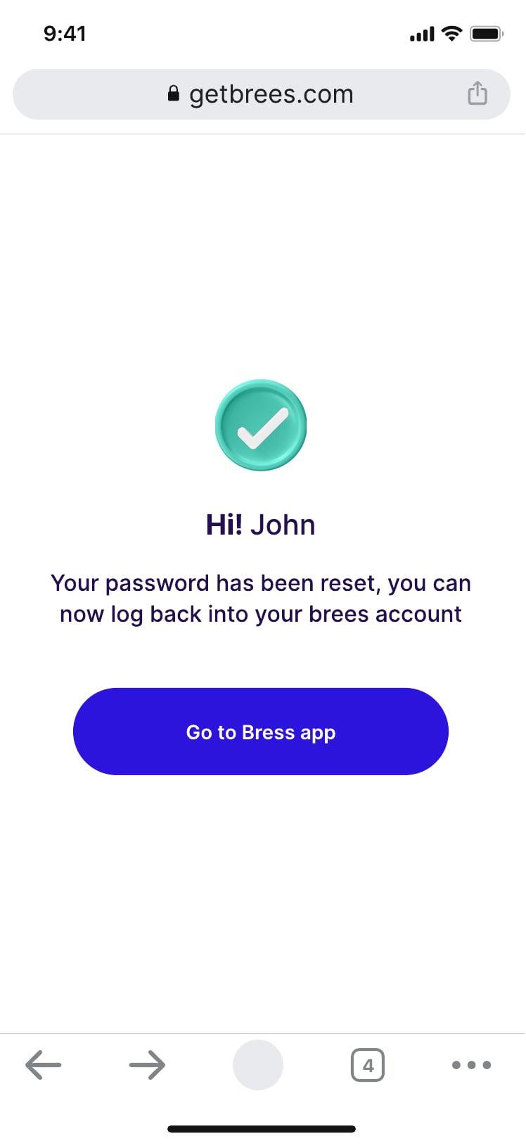 Brees personal finance app forgot password screen 6 of 6.