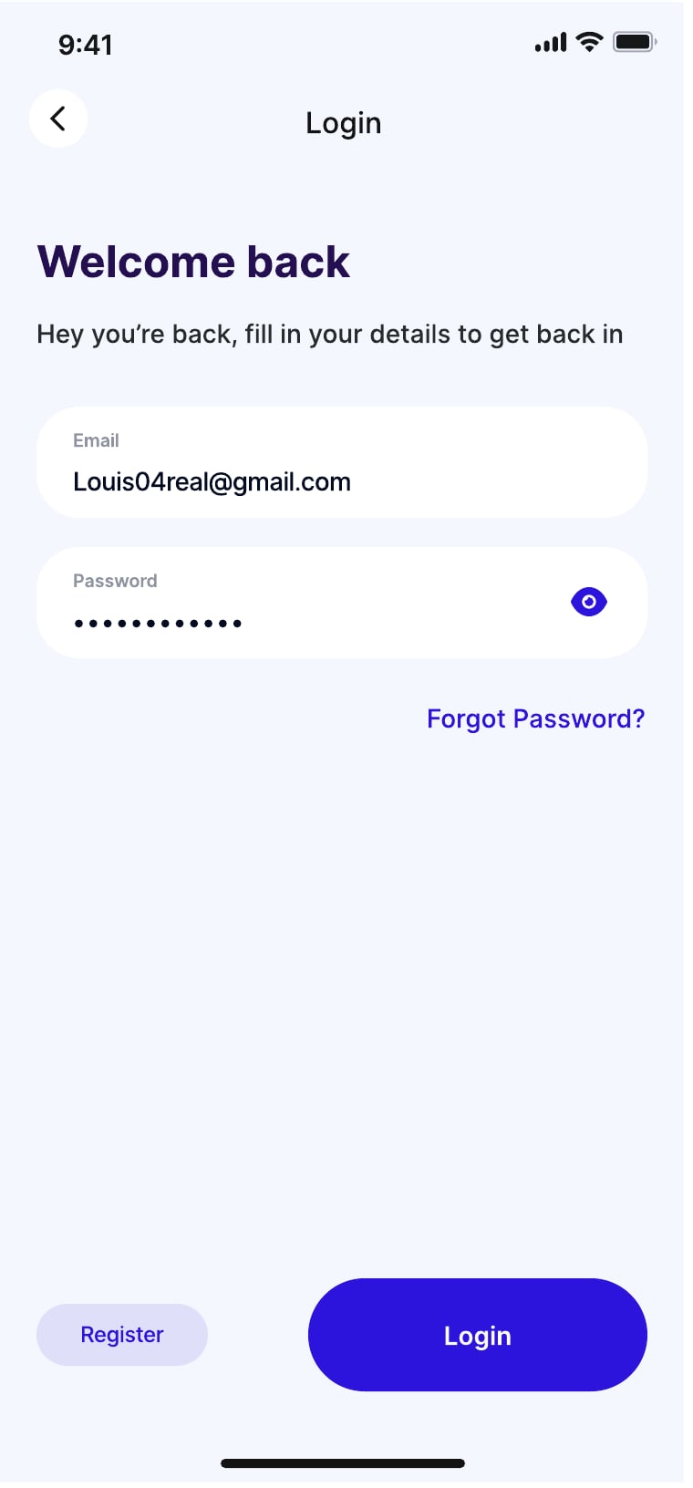 Brees personal finance app log in screen 1 of 1.
