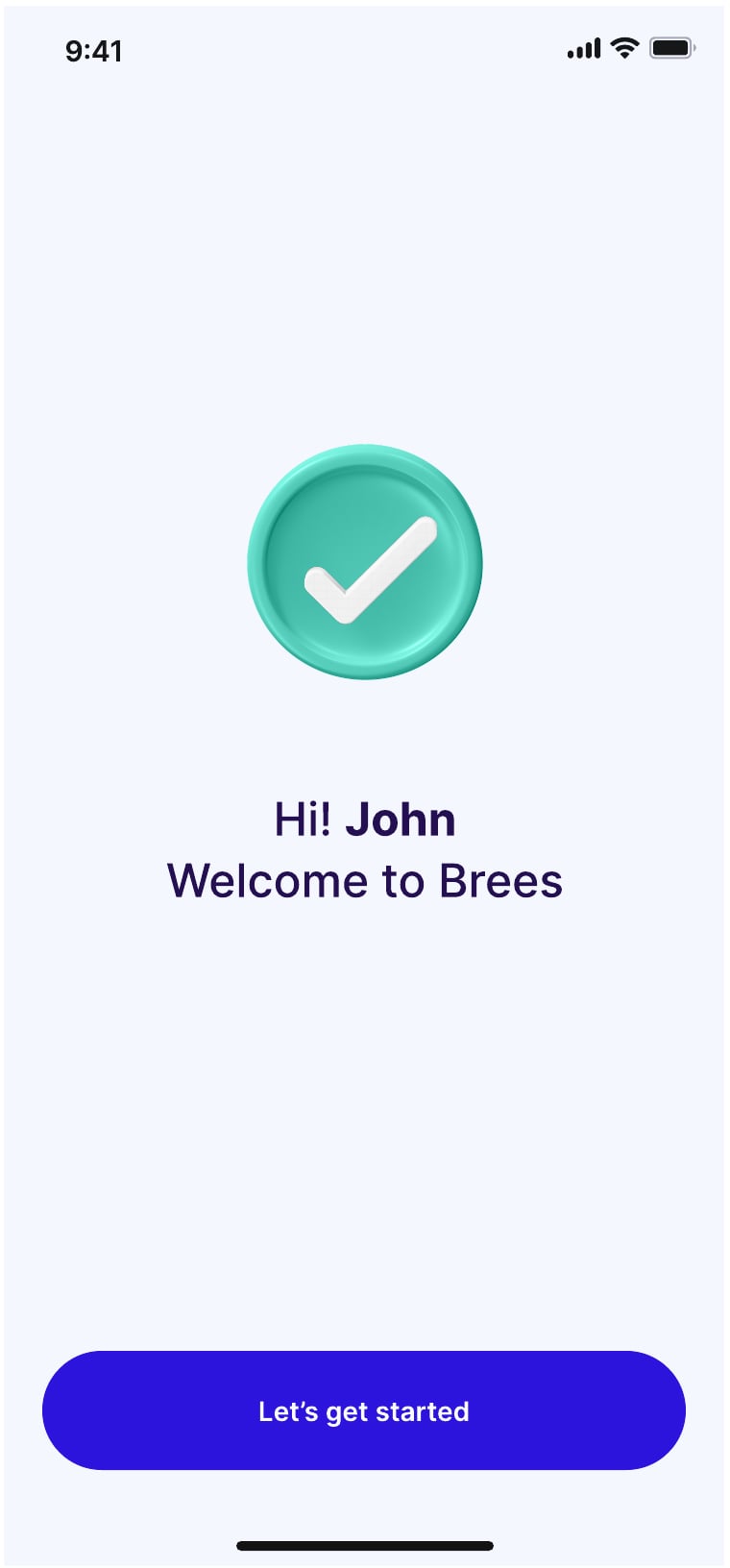 Brees personal finance app sign up and verification screen 2 of 7.