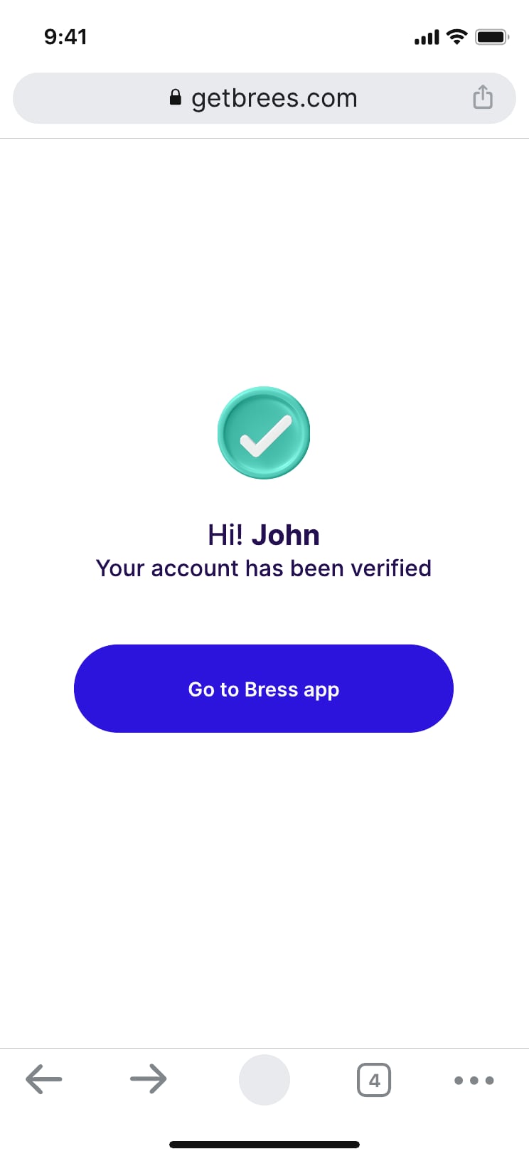 Brees personal finance app sign up and verification screen 7 of 7.