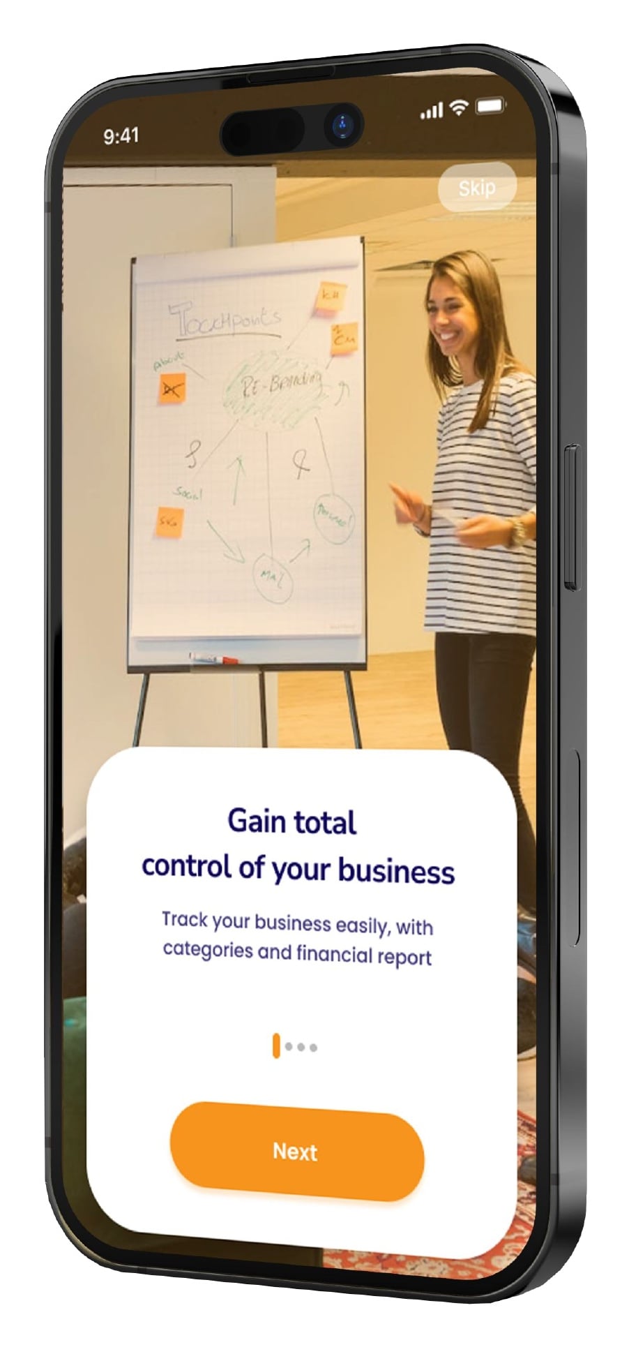 Startup Assistant AI assistant app log in and onboarding screen 4 of 8.