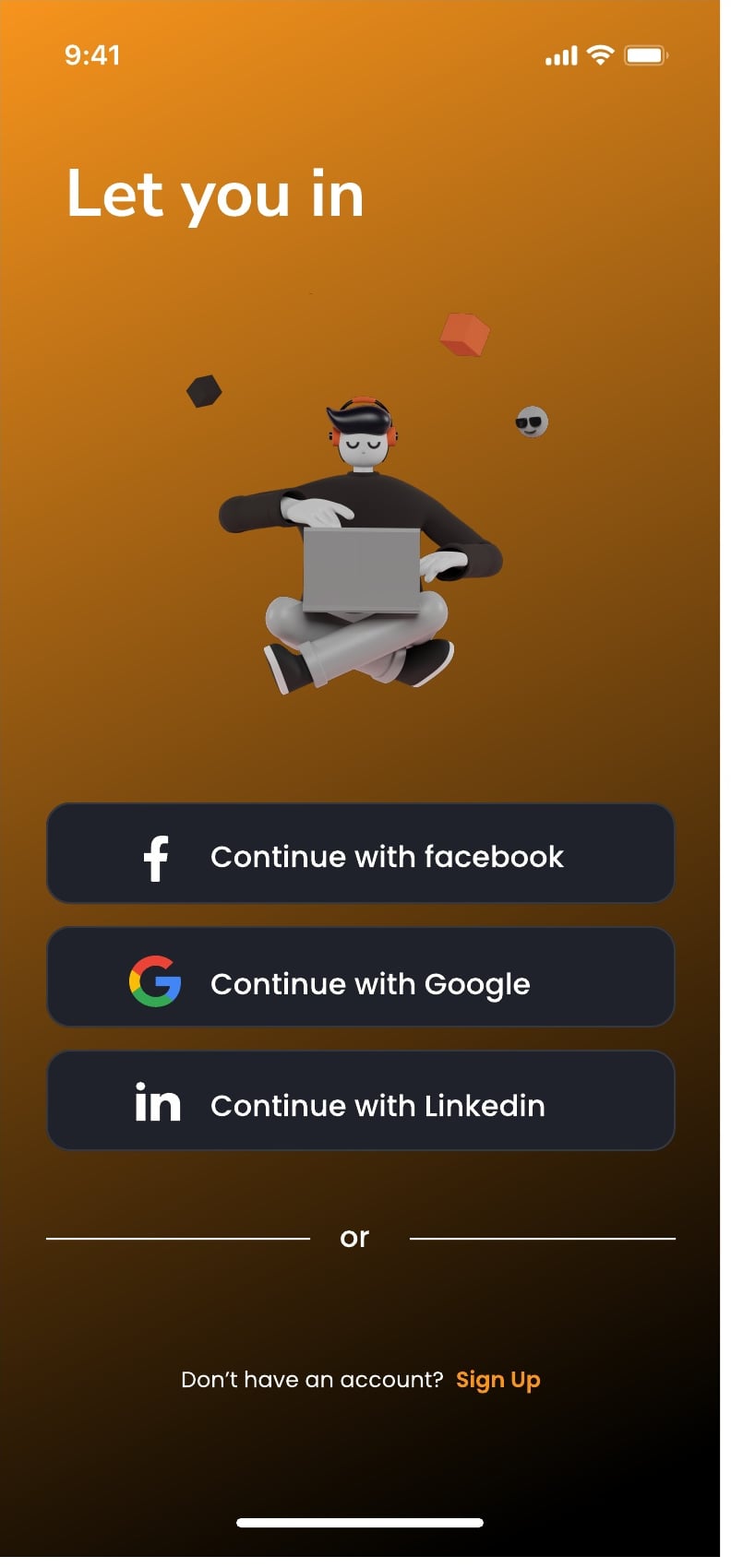 Startup Assistant AI assistant app sign up and sign in screen 1 of 7.
