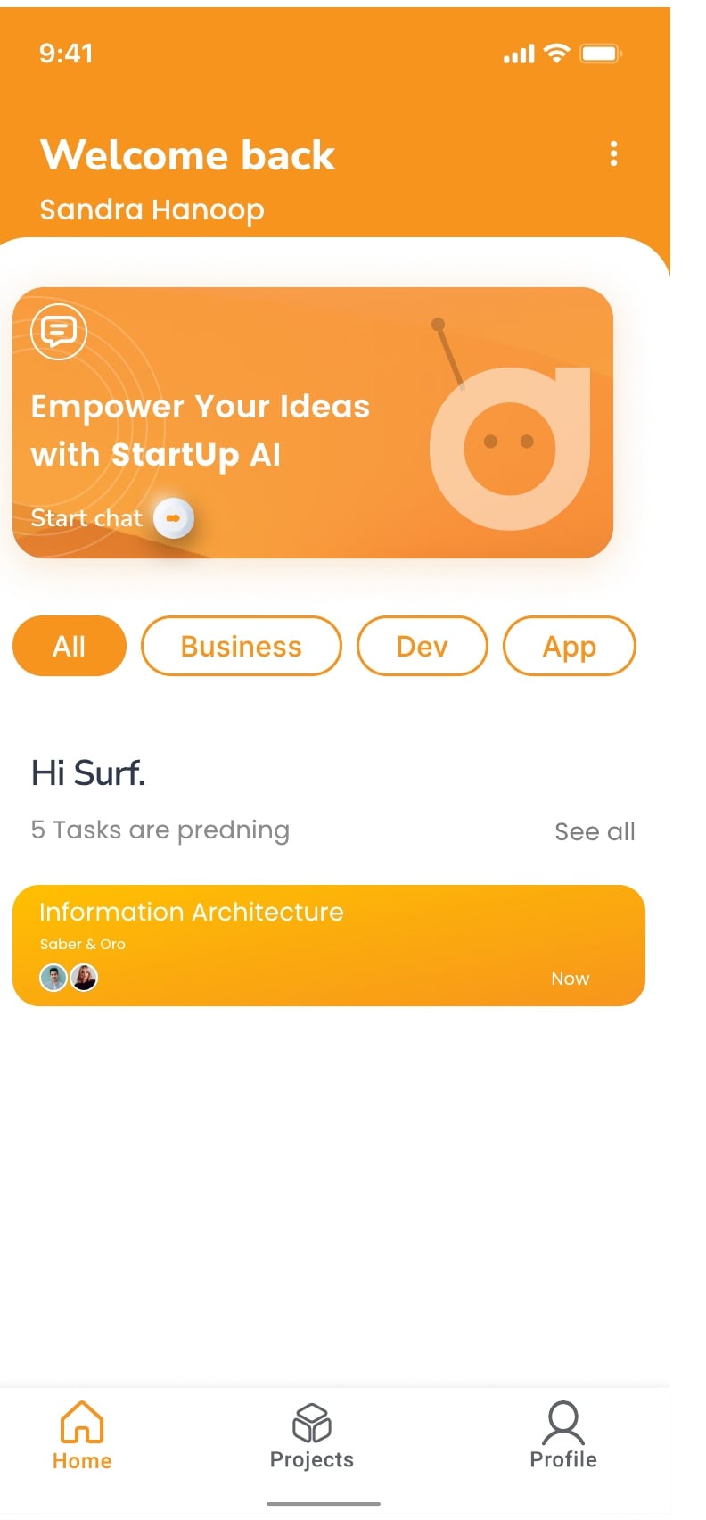Startup Assistant AI assistant app dashboard screen 6 of 10.