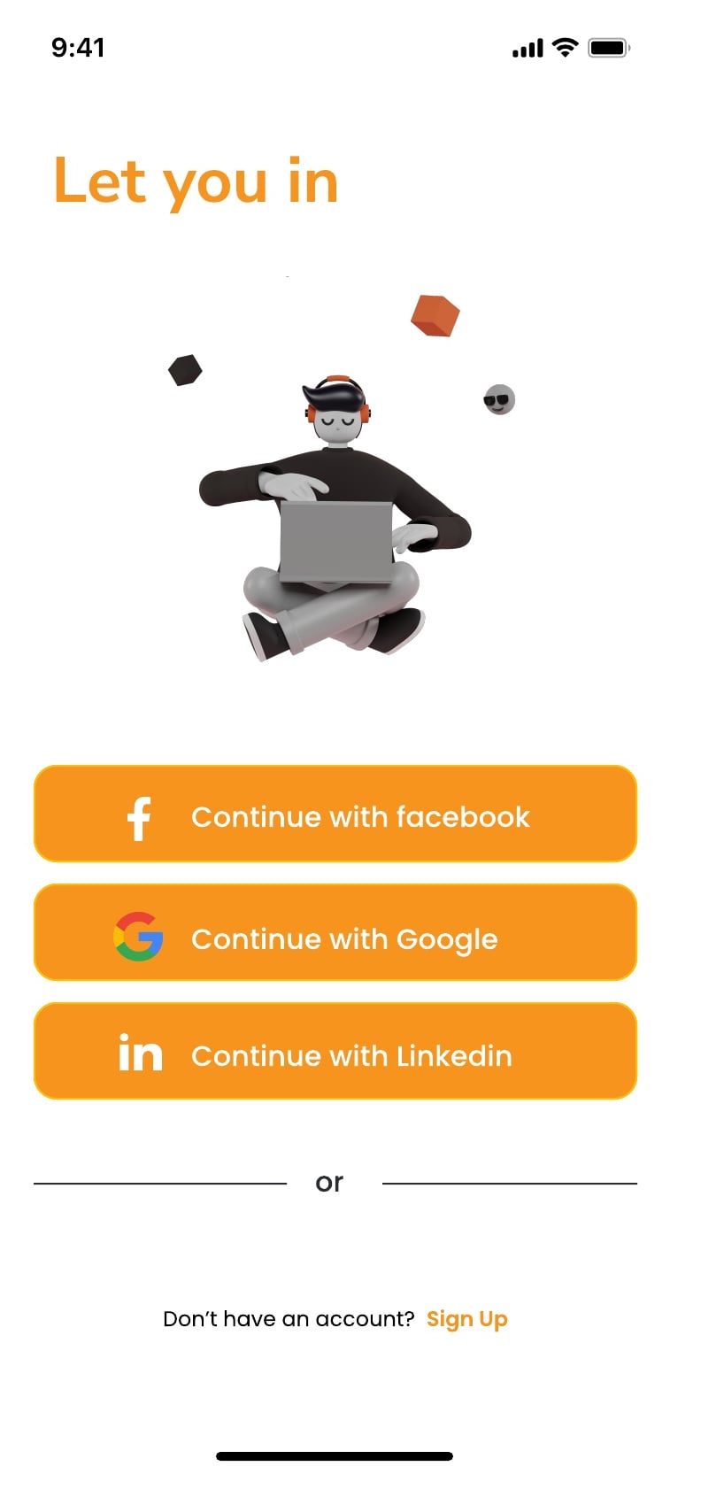Startup Assistant AI assistant app sign up and sign in screen 1 of 5.